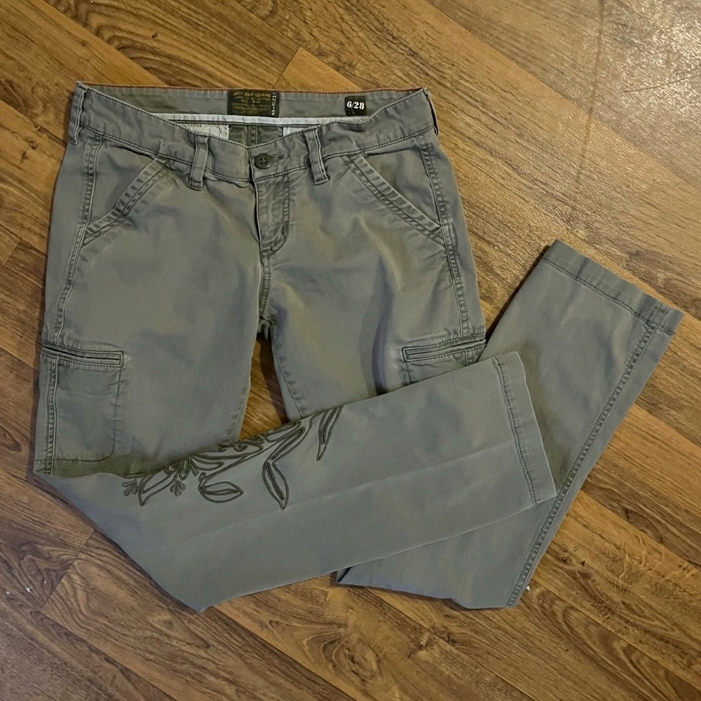 Lucky Brand Light Charcoal Cargo Pants with Embroidered Design
